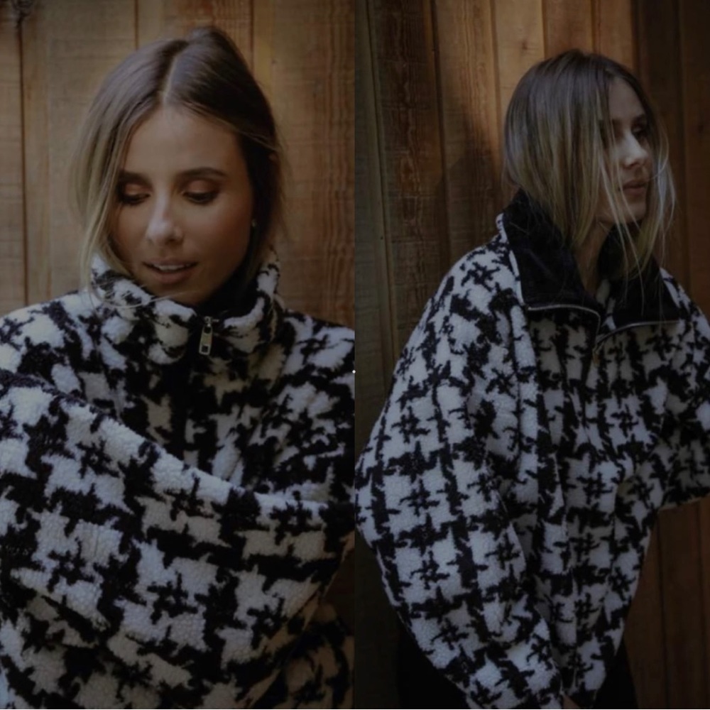 Brunette The Label Houndstooth Zip-up Pullover with faux leather piping